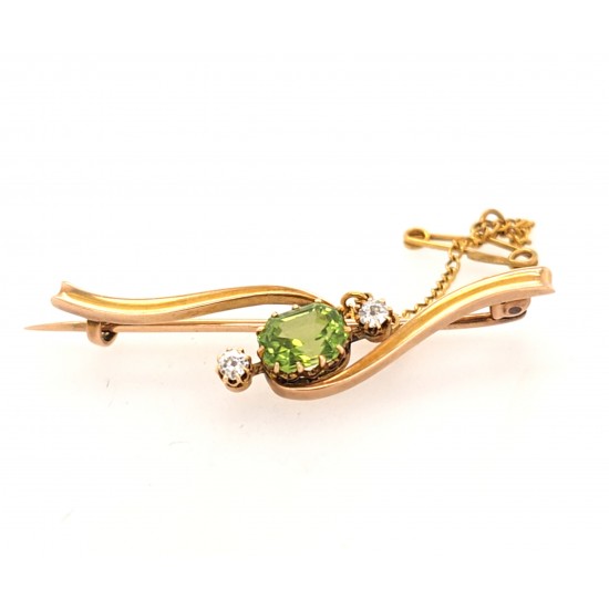 Pre Owned 18ct Peridot and Diamond Set Brooch ZX786